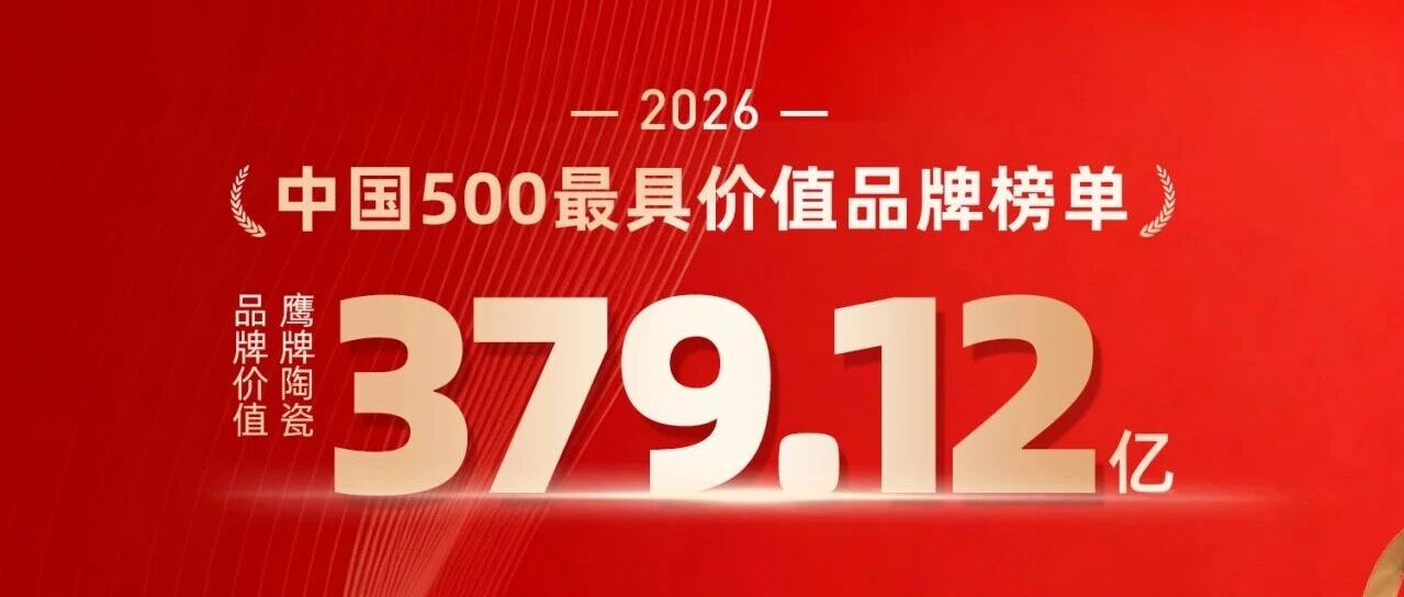 下一篇：再攀新高！鹰牌陶瓷以379.12亿品牌价值再登“中国500最具价值品牌”榜单